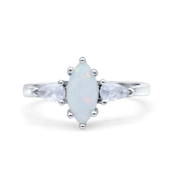 Marquise Art Deco Wedding Engagement Ring Pear Lab Created White Opal 925 Sterling Silver